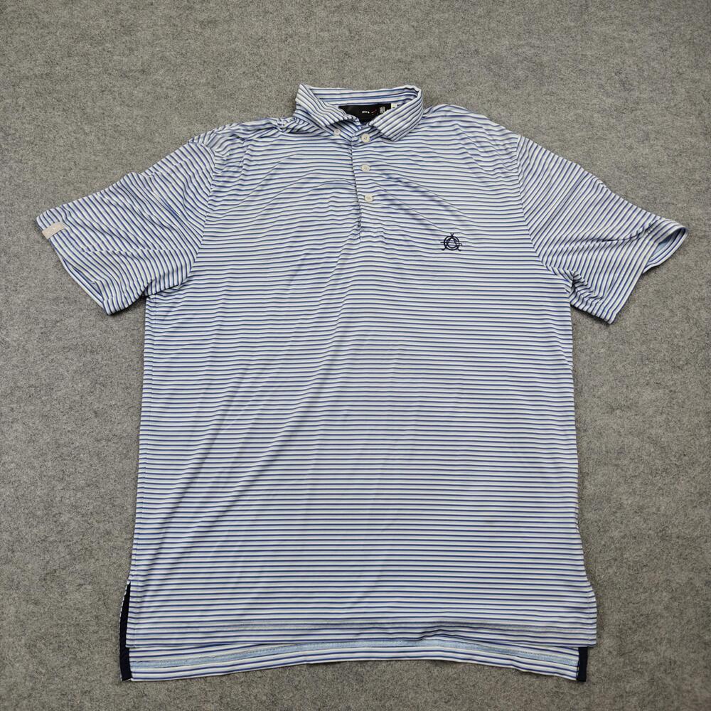 Polo Ralph Lauren RLX Polo Shirt Mens Medium Blue Striped Golf Performance